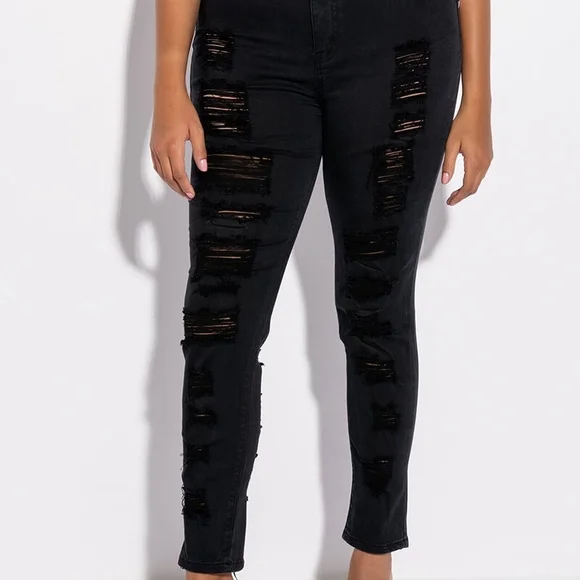 New! AKIRA Show Me Baby Black Distressed Stretch Denim Skinny Jeans - Picture 5 of 12